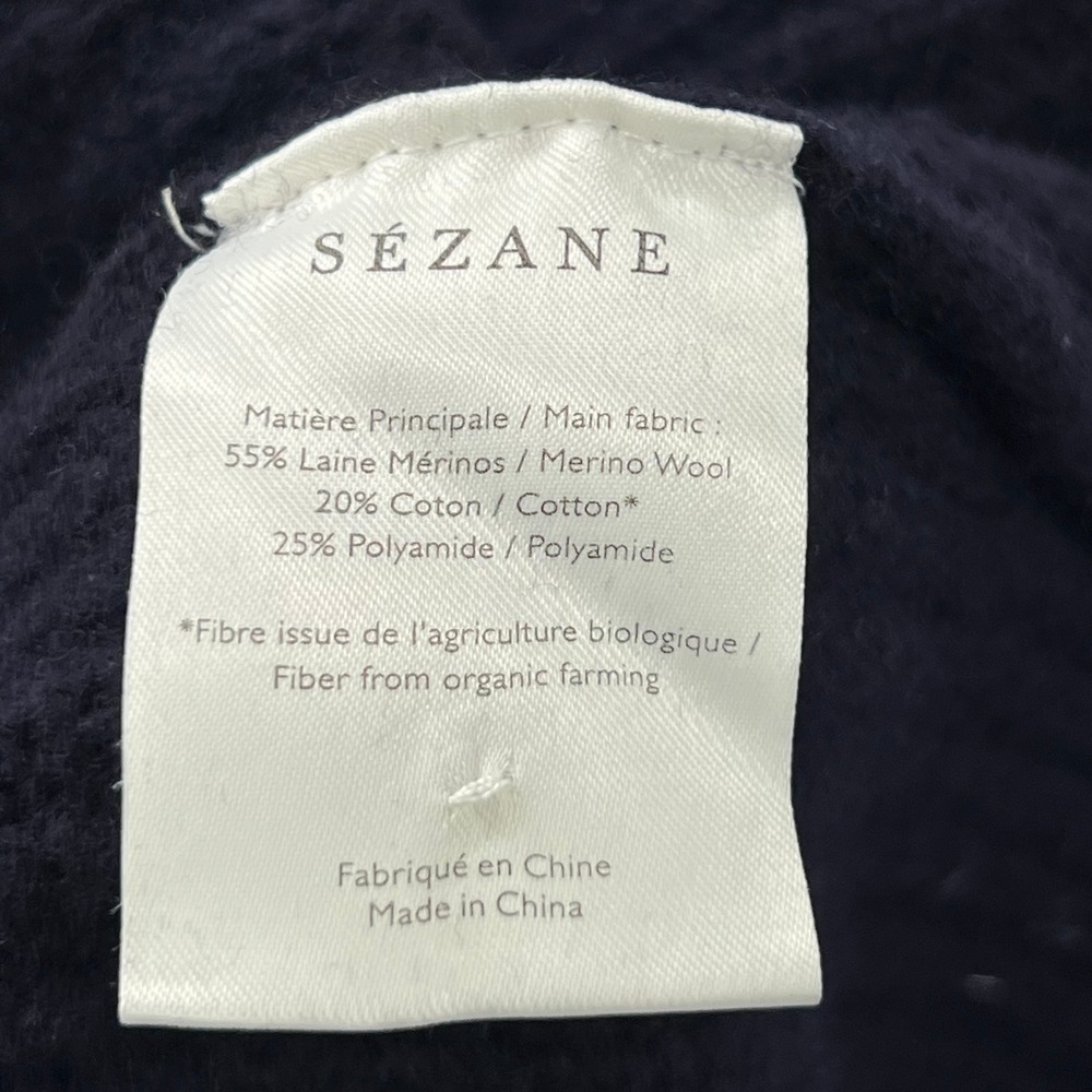 Sezane Jacob Jumper Small Navy Blue Merino Wool Button Henley Mock Neck Sweater - Picture 5 of 11